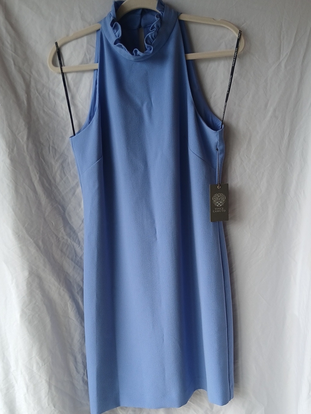 Vince Camuto Powder Blue Ruffled High-Neck Shift Dress